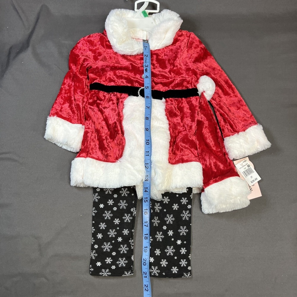 Little Lass Girl Skirt Tights Hat Set / 2T / Santa / 3 Pieces /Christmas Holiday - Picture 2 of 16